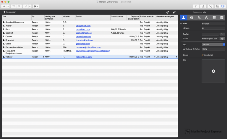Ressourcen in Merlin Project Express