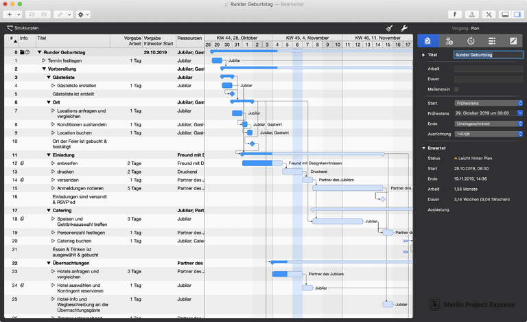 Der Strukturplan in Merlin Project Express
