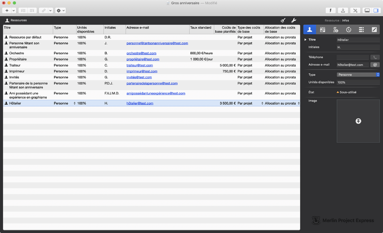 Ressources dans Merlin Project Express