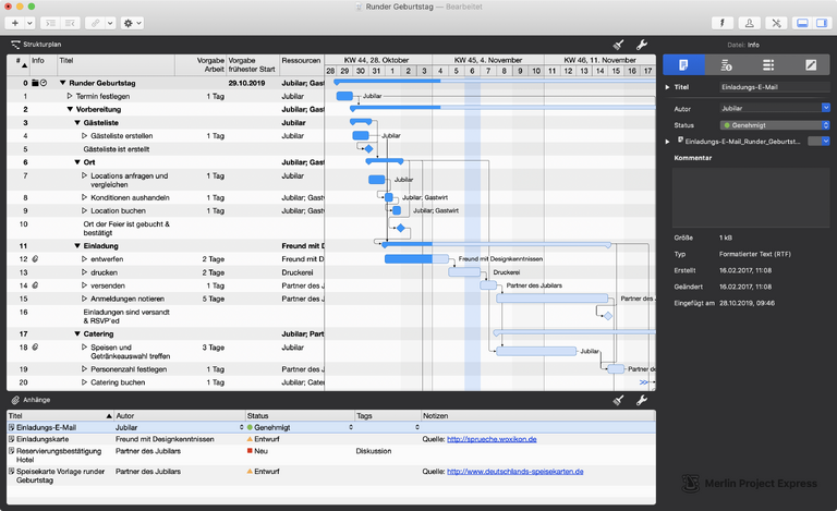 Anhänge in Merlin Project Express