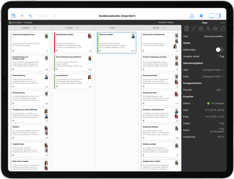 Kanban-Tafel in Merlin Project Kanban-Tafel in Merlin Project