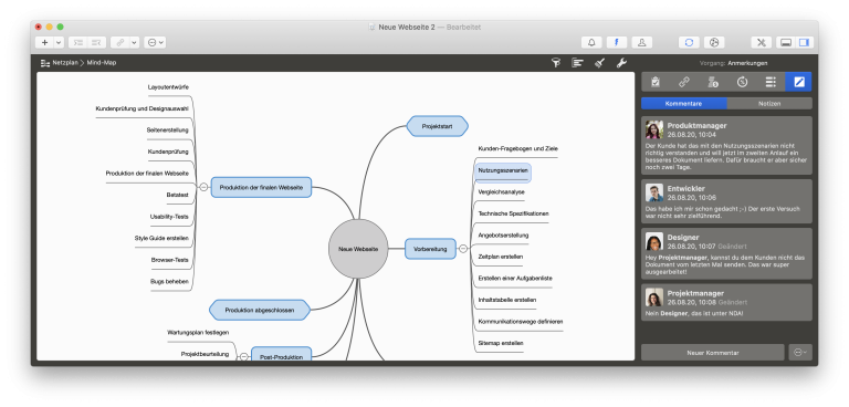 Annotations in the mind map in Merlin Project
