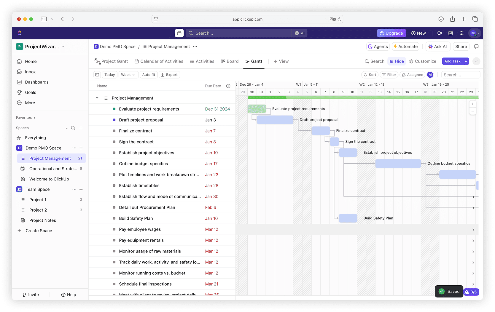 Vista Gantt en ClickUp