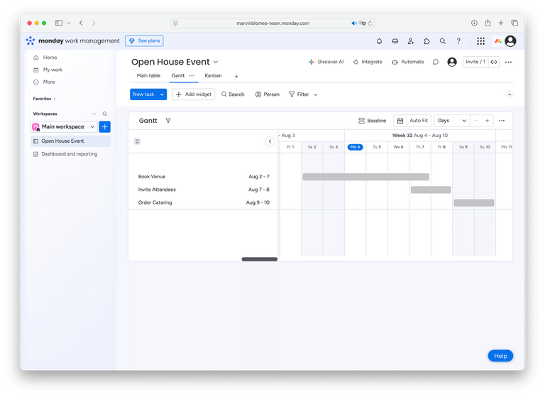 Gantt View in Monday.com