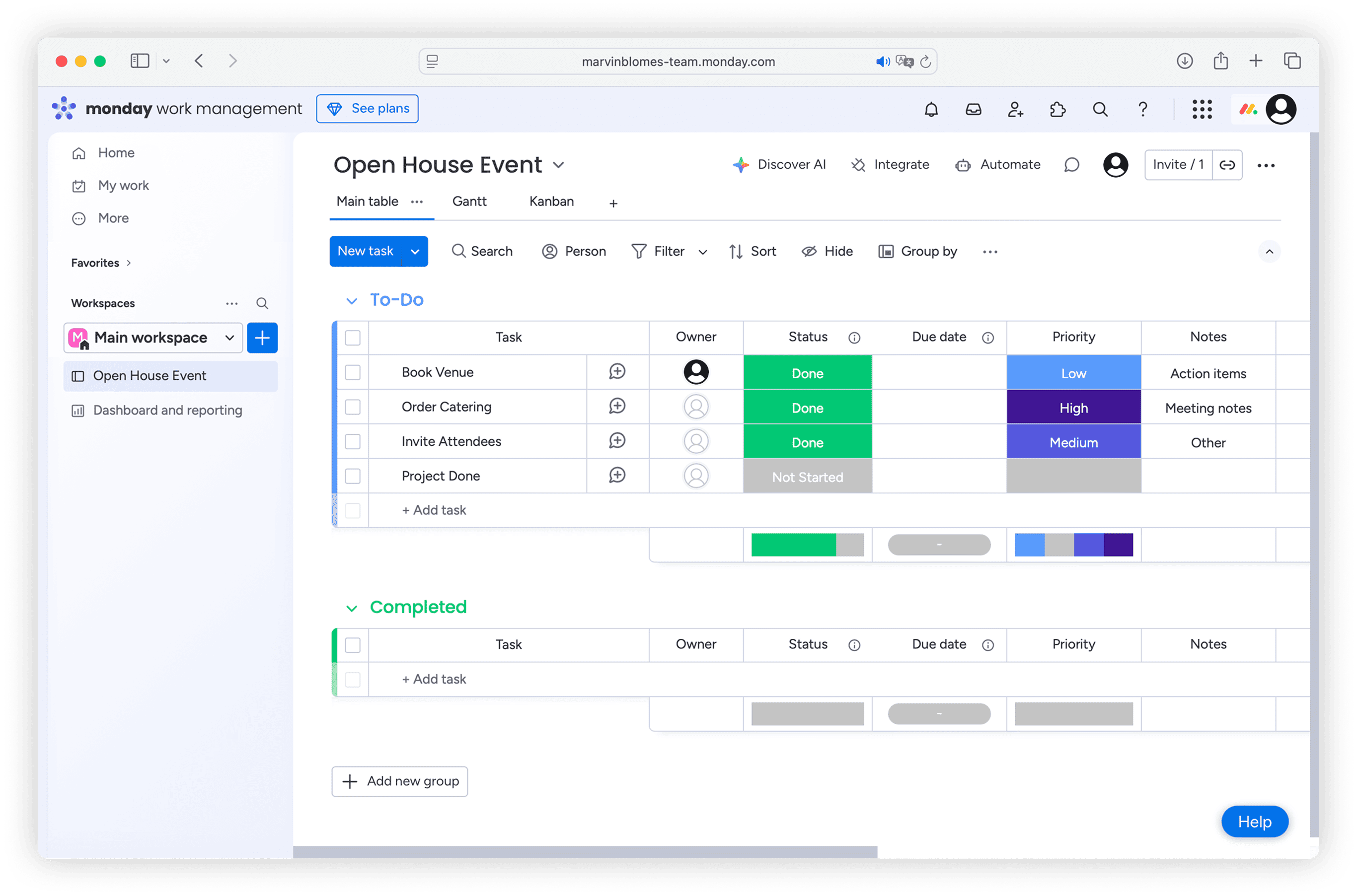 Gantt-Ansicht in Monday.com