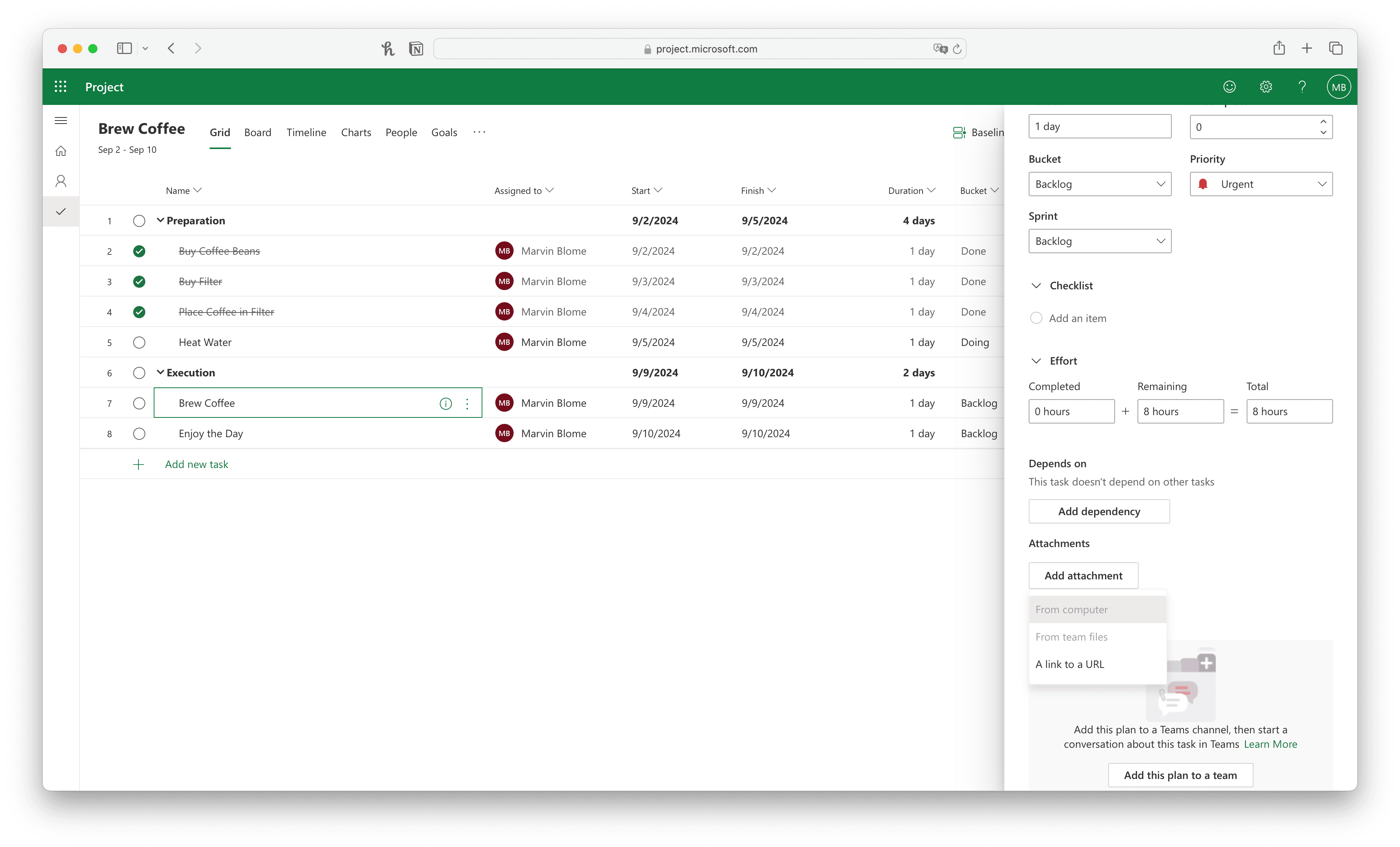Línea de tiempo en Microsoft Project Plan 3