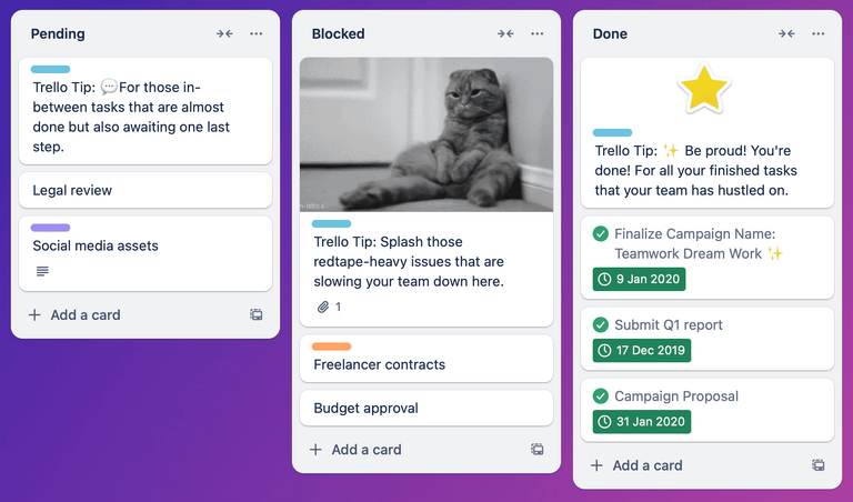 Panel de control de Trello / Vista de carga de trabajo