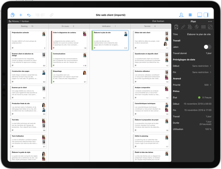 Utilisation du tableau Kanban