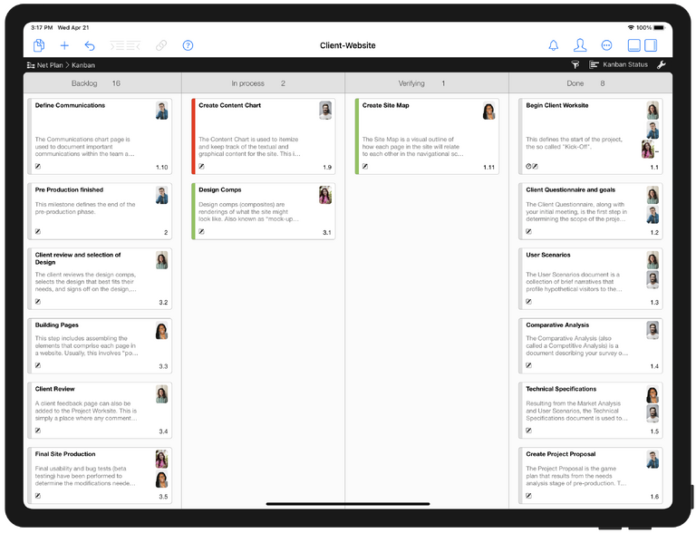 Tablero Kanban de Merlin Project en el iPad Tablero Kanban de Merlin Project en el iPad