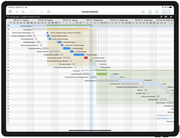 Gantt Chart in Merlin Project auf dem iPad Gantt Chart in Merlin Project auf dem iPad