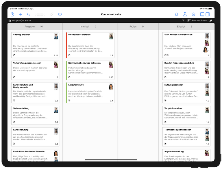 Merlin Project Kanban-Board auf dem iPad