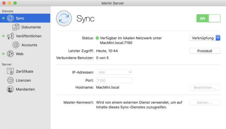 Synchronisieren mit Merlin Server Synchronisieren mit Merlin Server