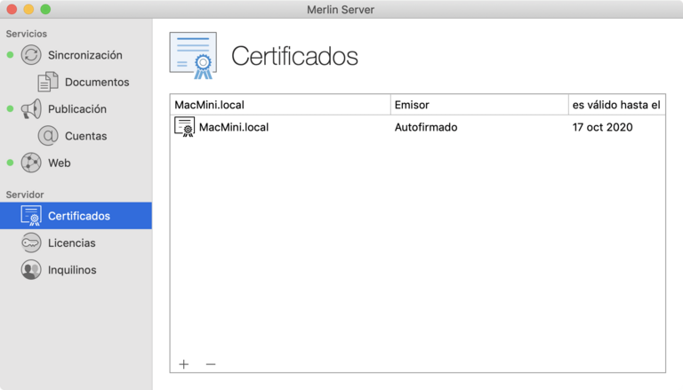 Merlin Server se envía con un certificado de seguridad autofirmado Merlin Server se envía con un certificado de seguridad autofirmado