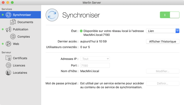 Synchronisation avec Merlin Server Synchronisation avec Merlin Server