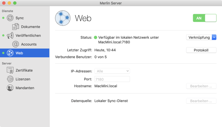 Integrierter Web-Server in Merlin Server