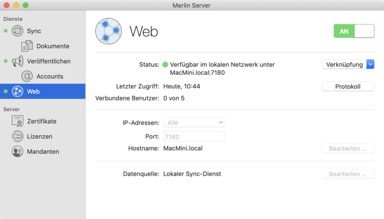 Integrierter Web-Server in Merlin Server Integrierter Web-Server in Merlin Server