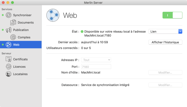 Serveur web intégré dans Merlin Server Serveur web intégré dans Merlin Server