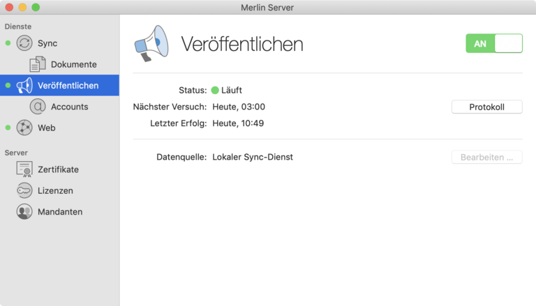 Veröffentlichen von Projektinhalten in Merlin Server Veröffentlichen von Projektinhalten in Merlin Server