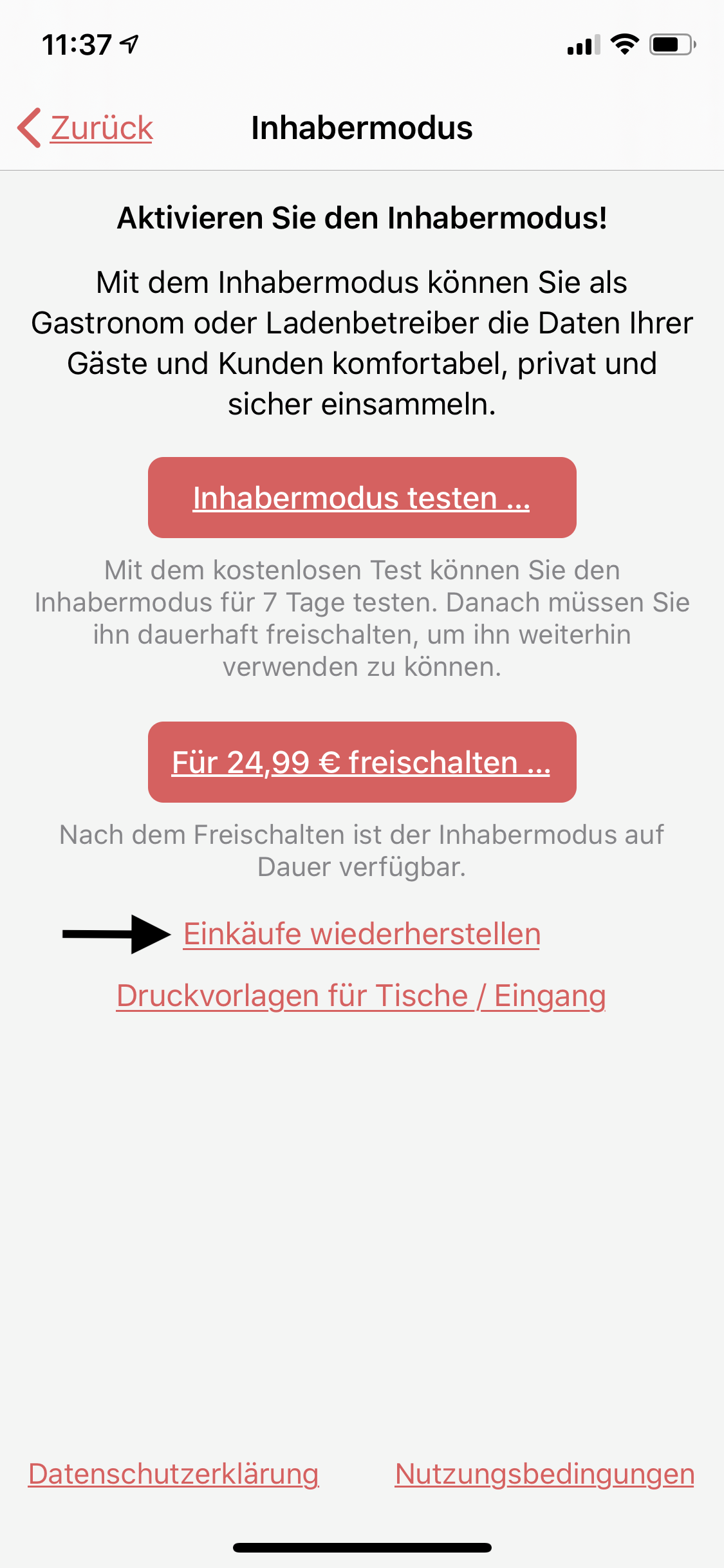 Einkäufe wiederherstellen