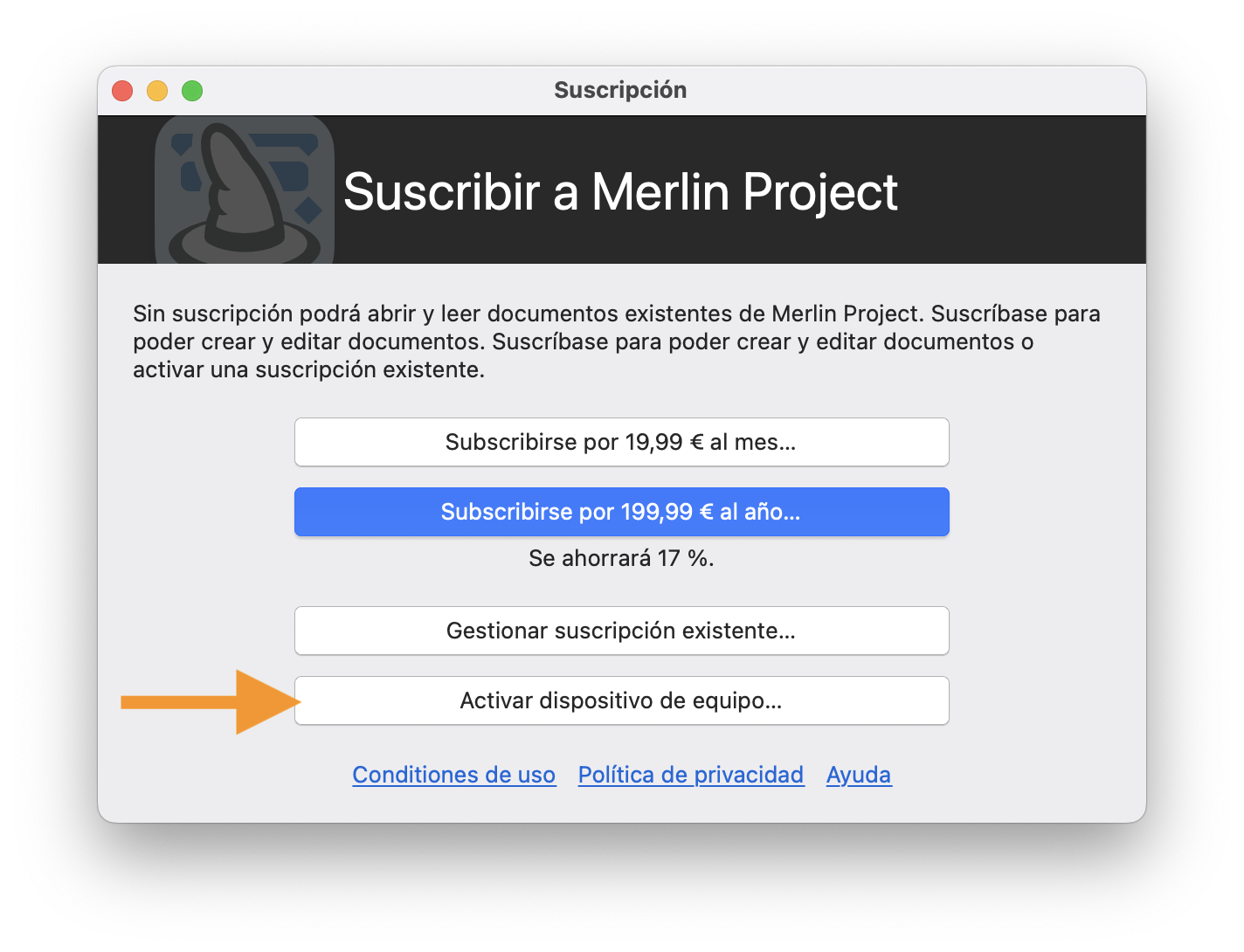 Activar dispositivo de equipo Activar dispositivo de equipo