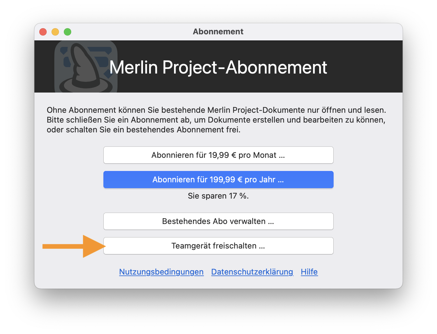 Teamgerät freischalten