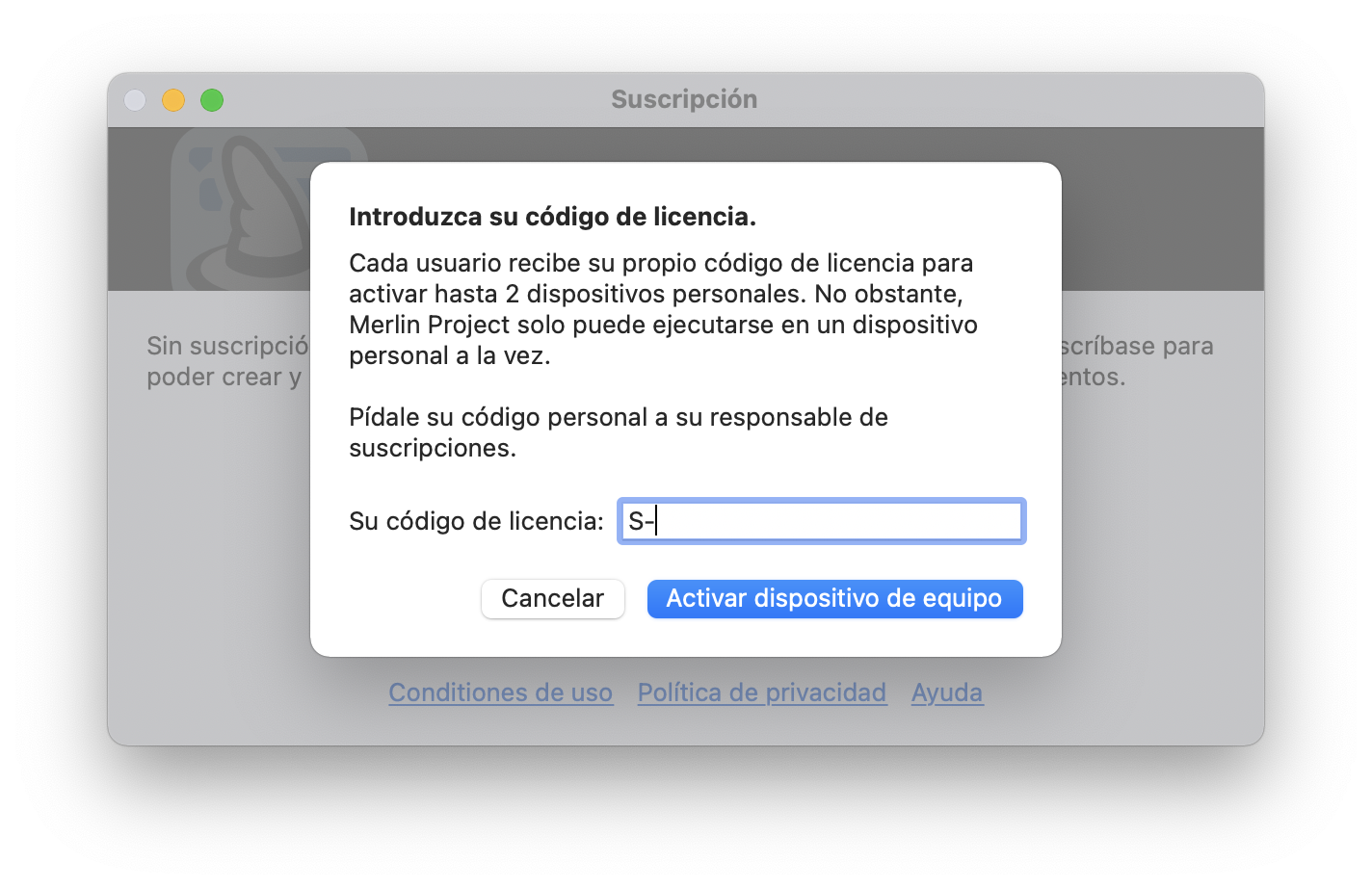 Introduzca el código de licencia