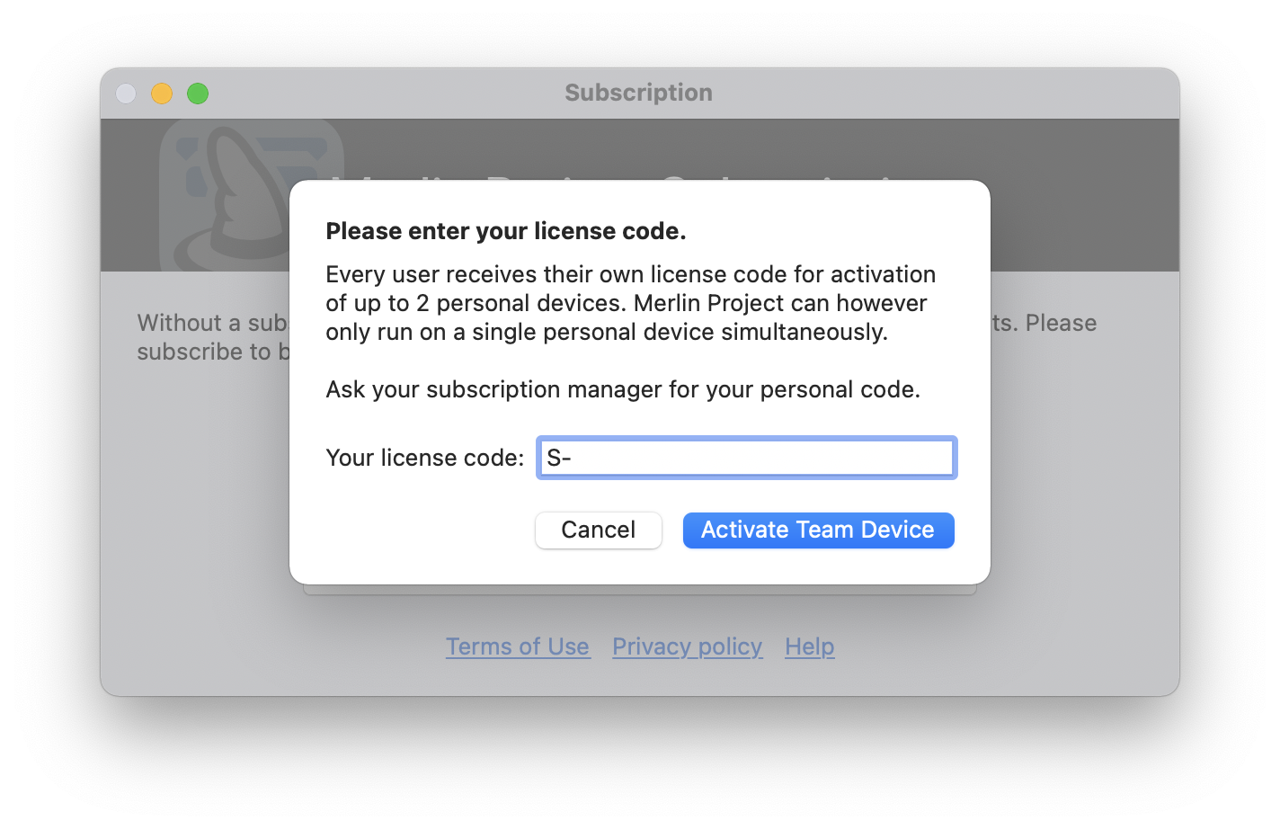Enter license code