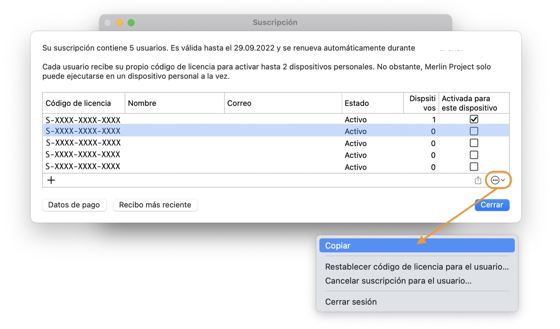 Editar licencias Editar licencias