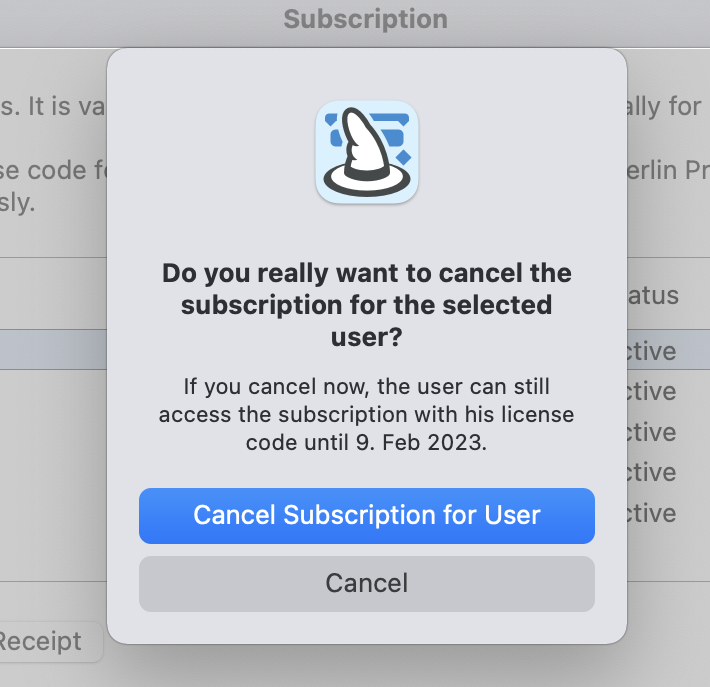 Cancel subscription for user Cancel subscription for user