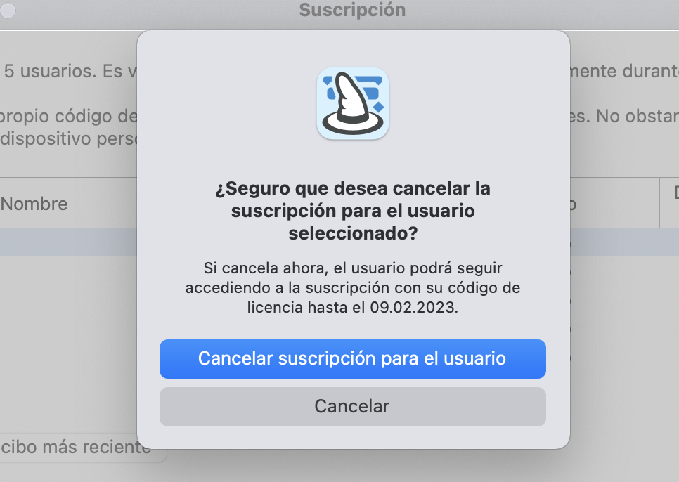 Cancelar licencias Cancelar licencias