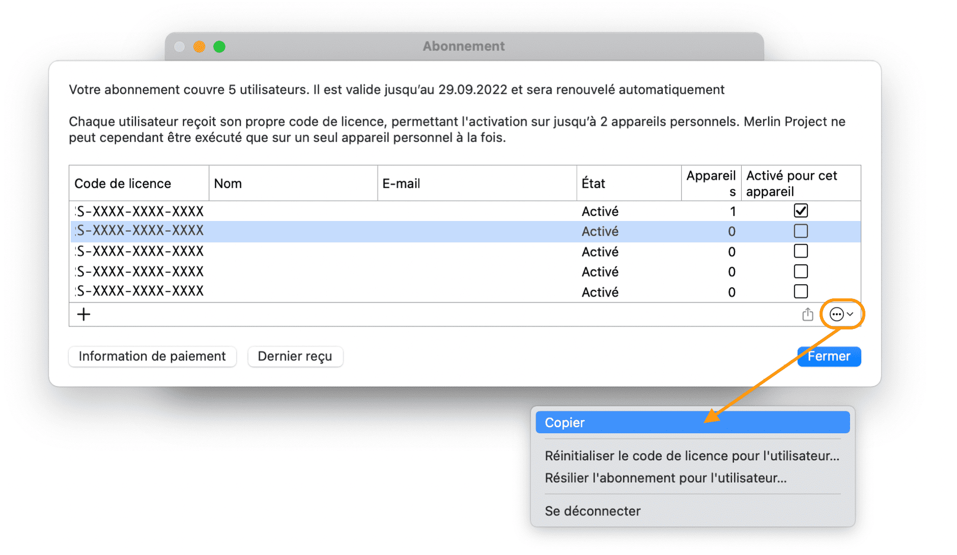Modifier les licences