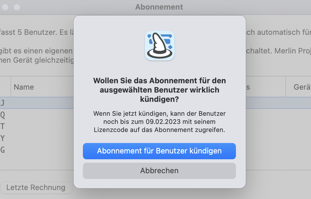 Lizenzen kündigen Lizenzen kündigen