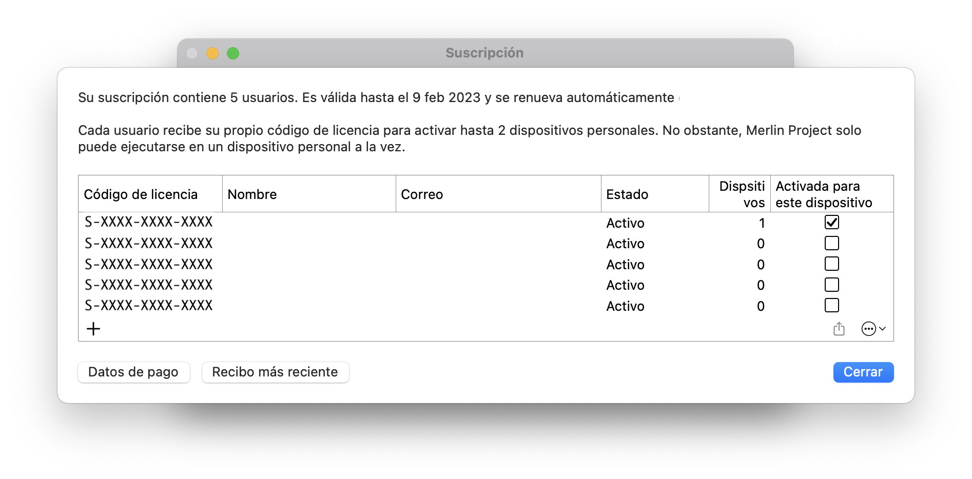 Gestión de licencias