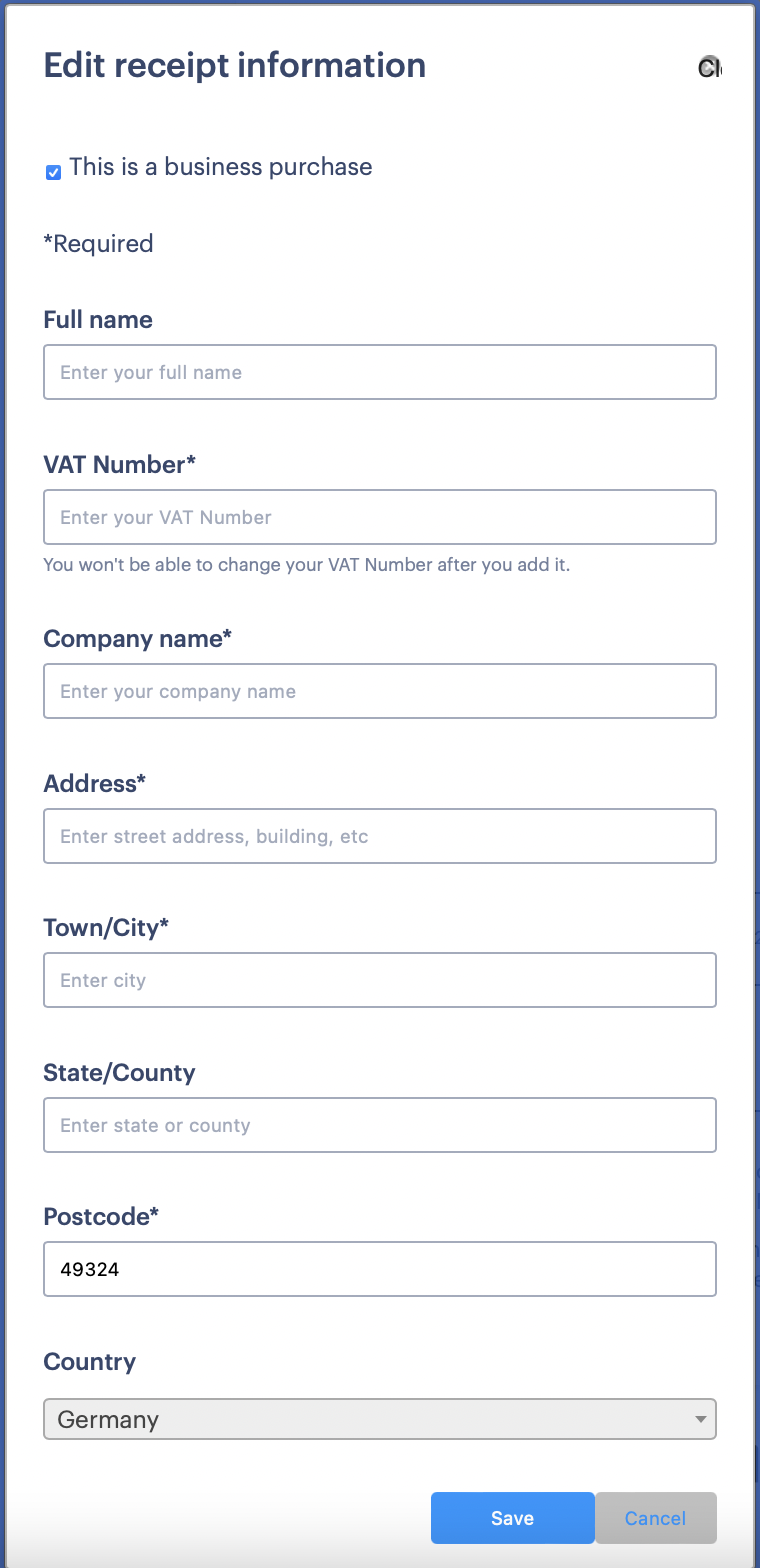 Introduzca la dirección de facturación