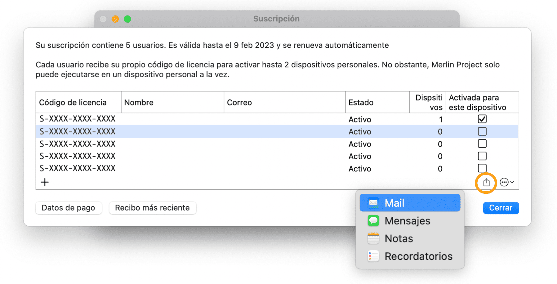 Código de licencia de avance
