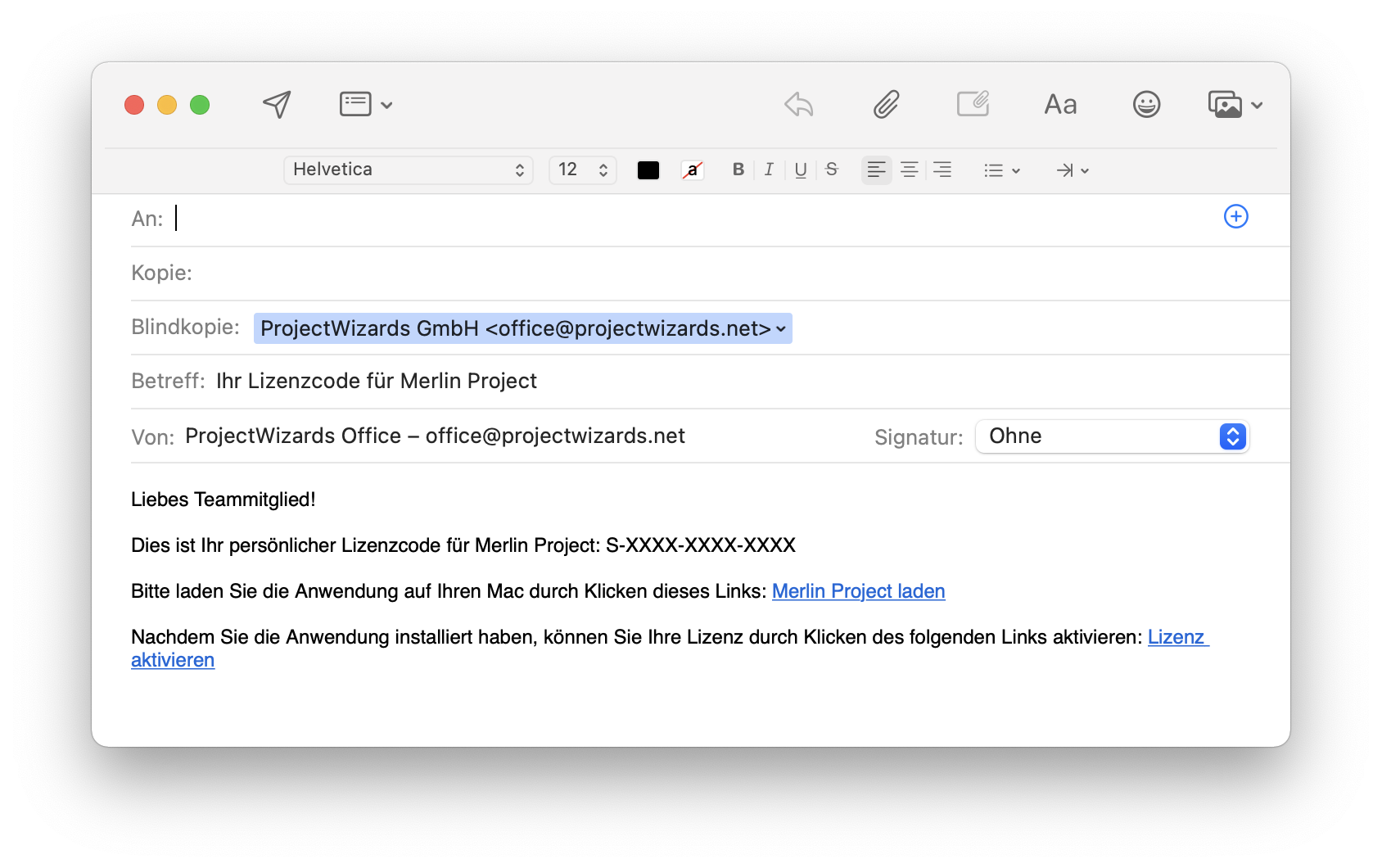 Lizensierungsanleitung per E-Mail versenden Lizensierungsanleitung per E-Mail versenden