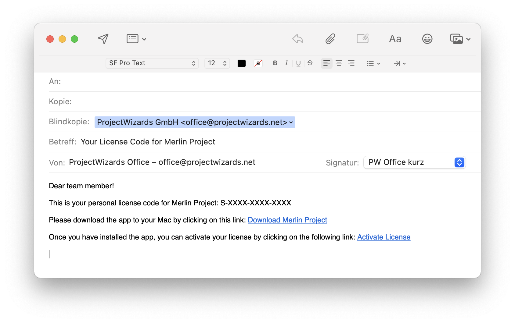Send licensing instructions by e-mail Send licensing instructions by e-mail