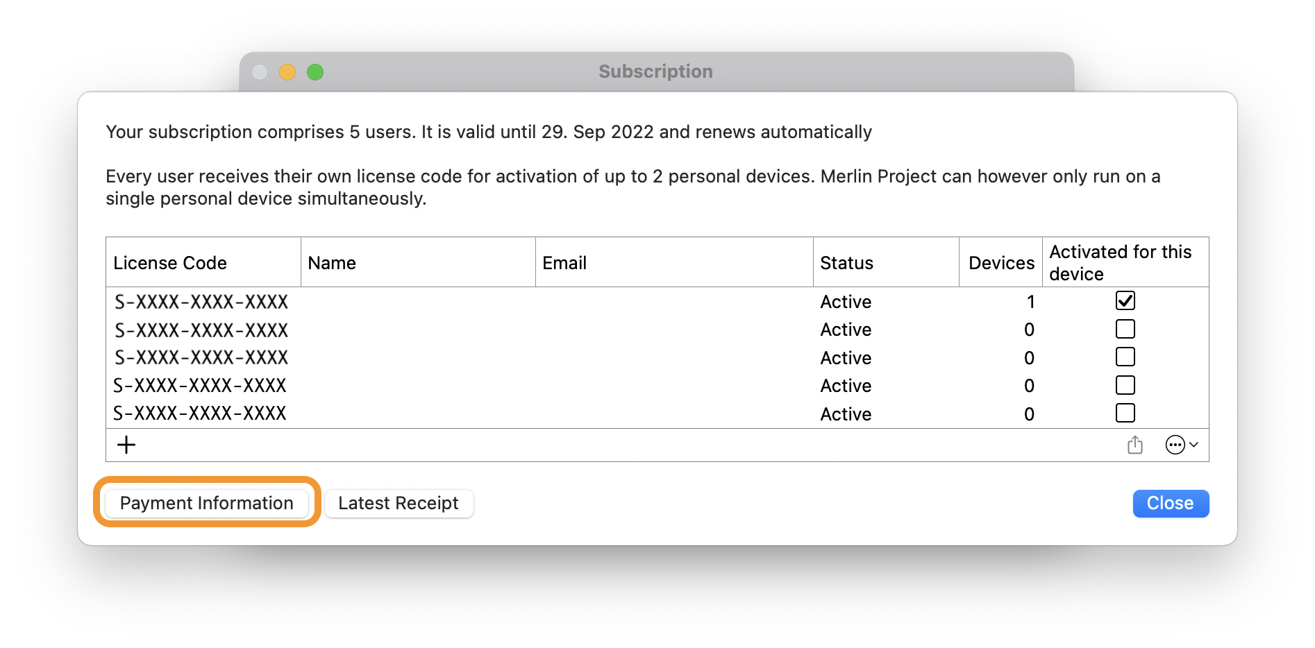 Update payment information Update payment information