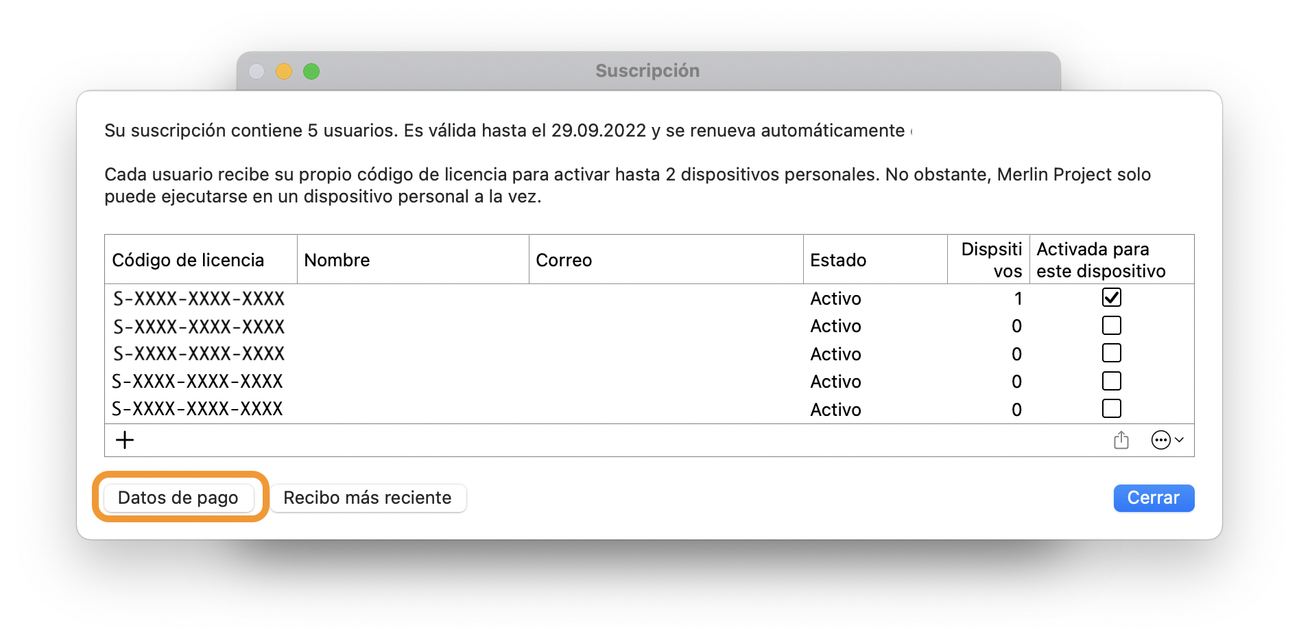 Actualizar la información de pago