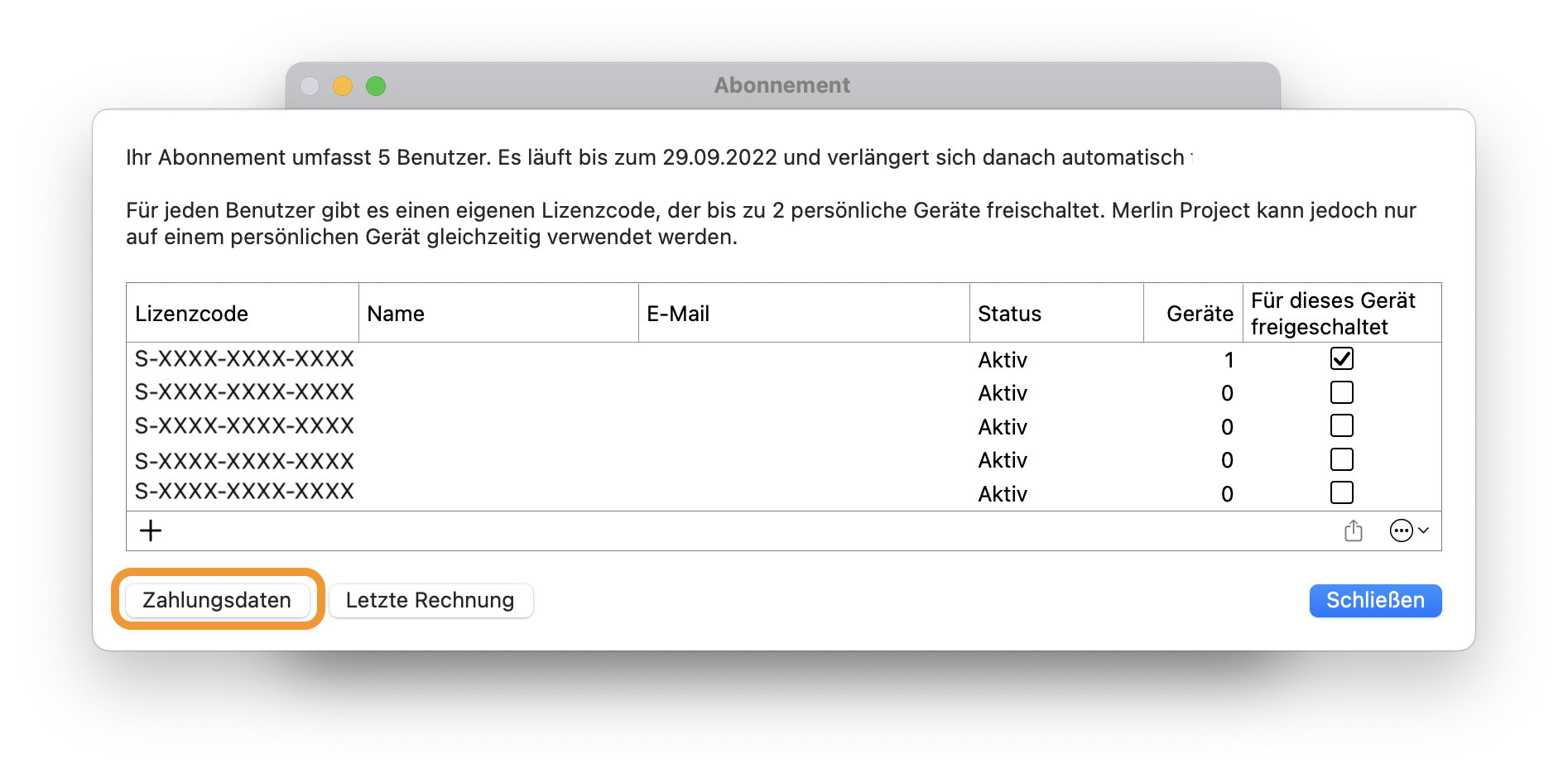 Zahlungsdaten aktualisieren