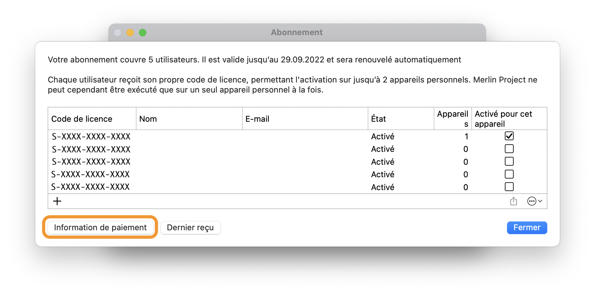 Mettre à jour les informations de paiement