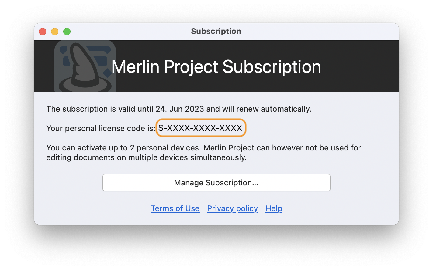 Merlin Project license number