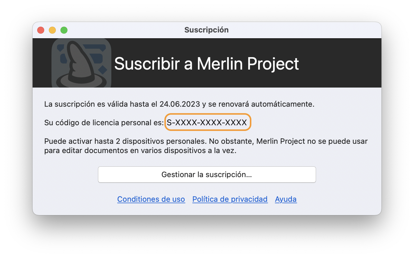 Número de licencia de Merlin Project Número de licencia de Merlin Project