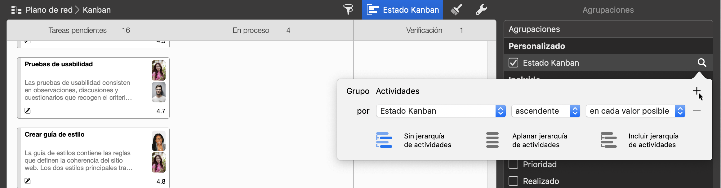 Insertar una opción de agrupación adicional para swimlanes