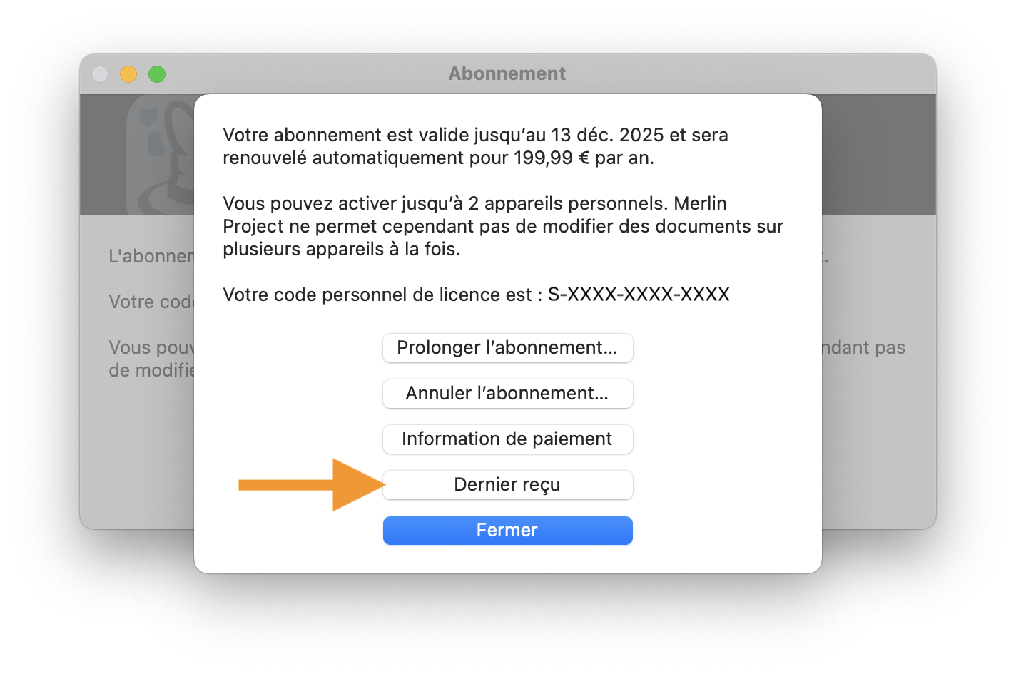 Récupérer le dernier reçu dans Merlin Project