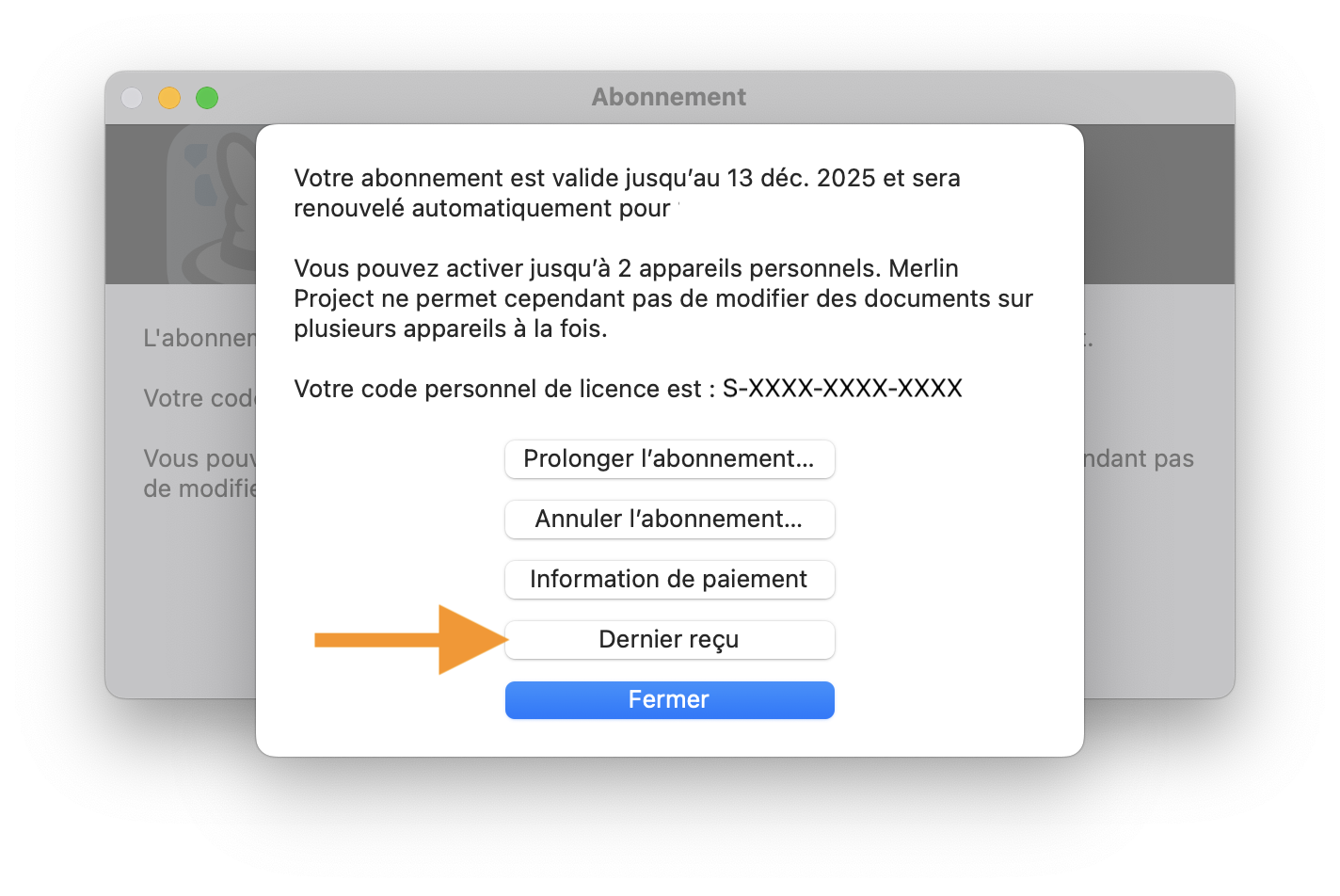 Récupérer le dernier reçu dans Merlin Project