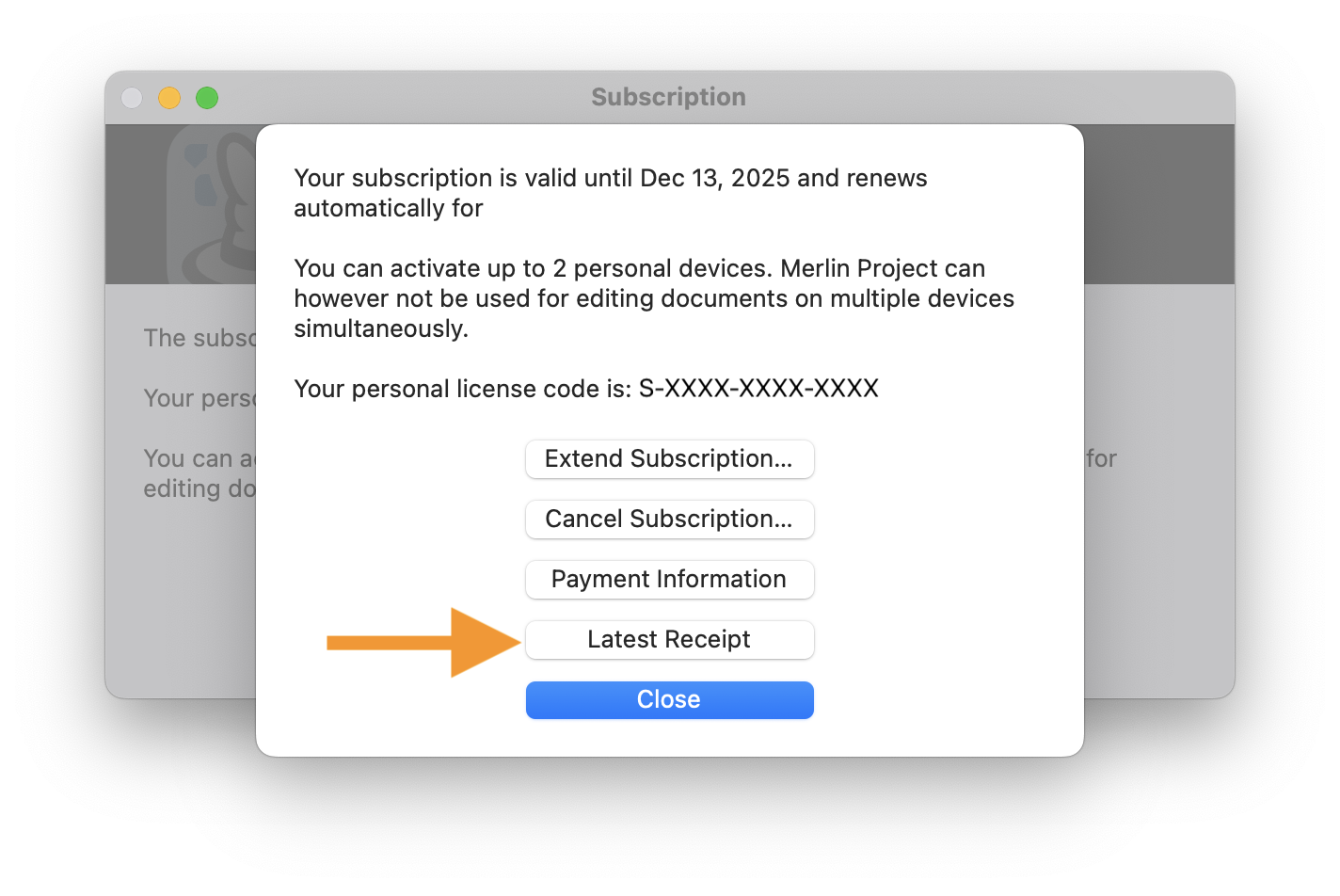 Retrieve Latest Receipt in Merlin Project