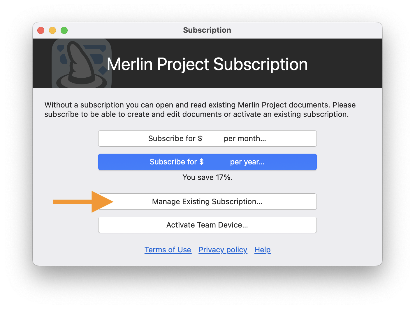 Manage Existing Subscription