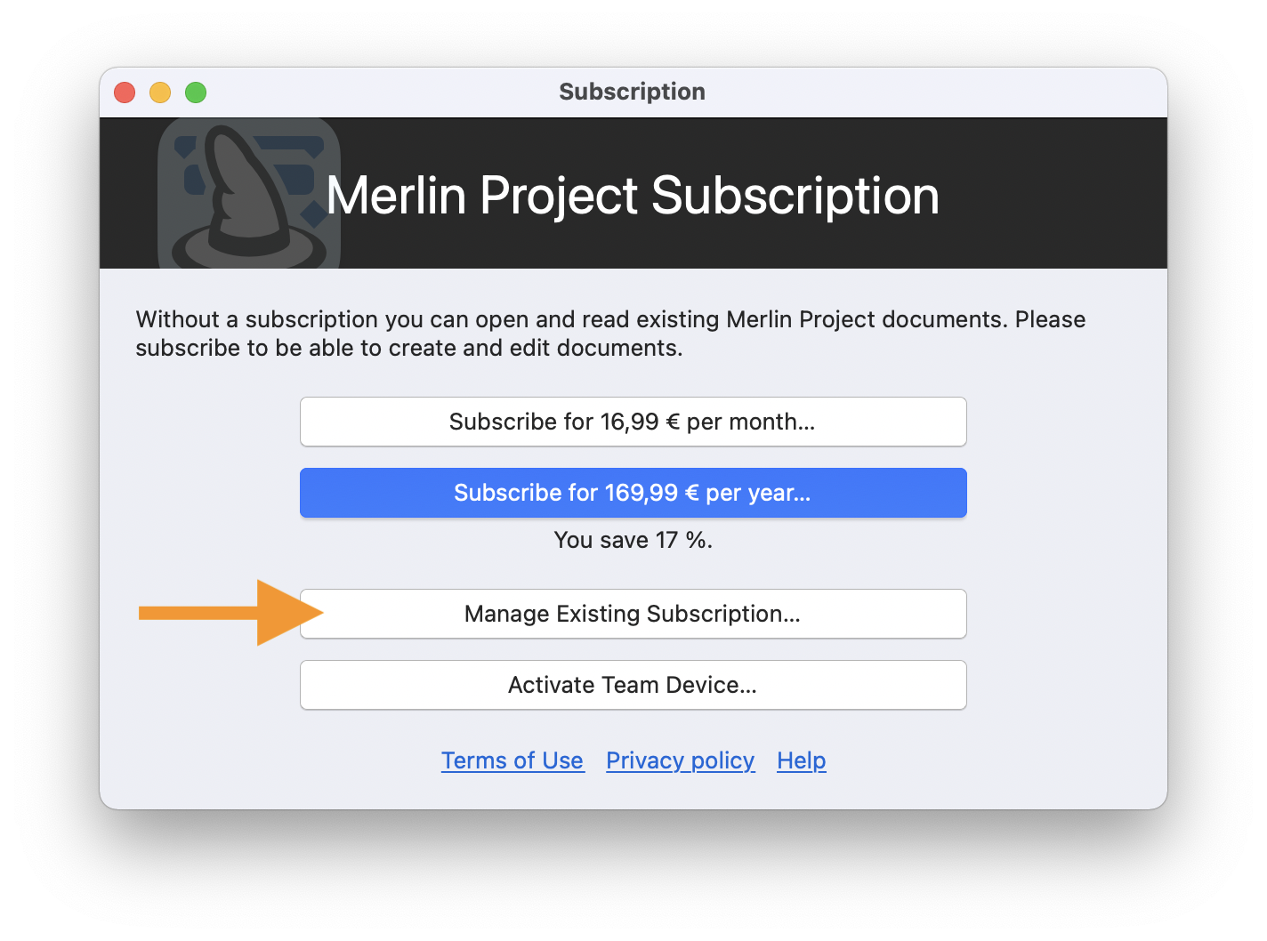 Manage Existing Subscription