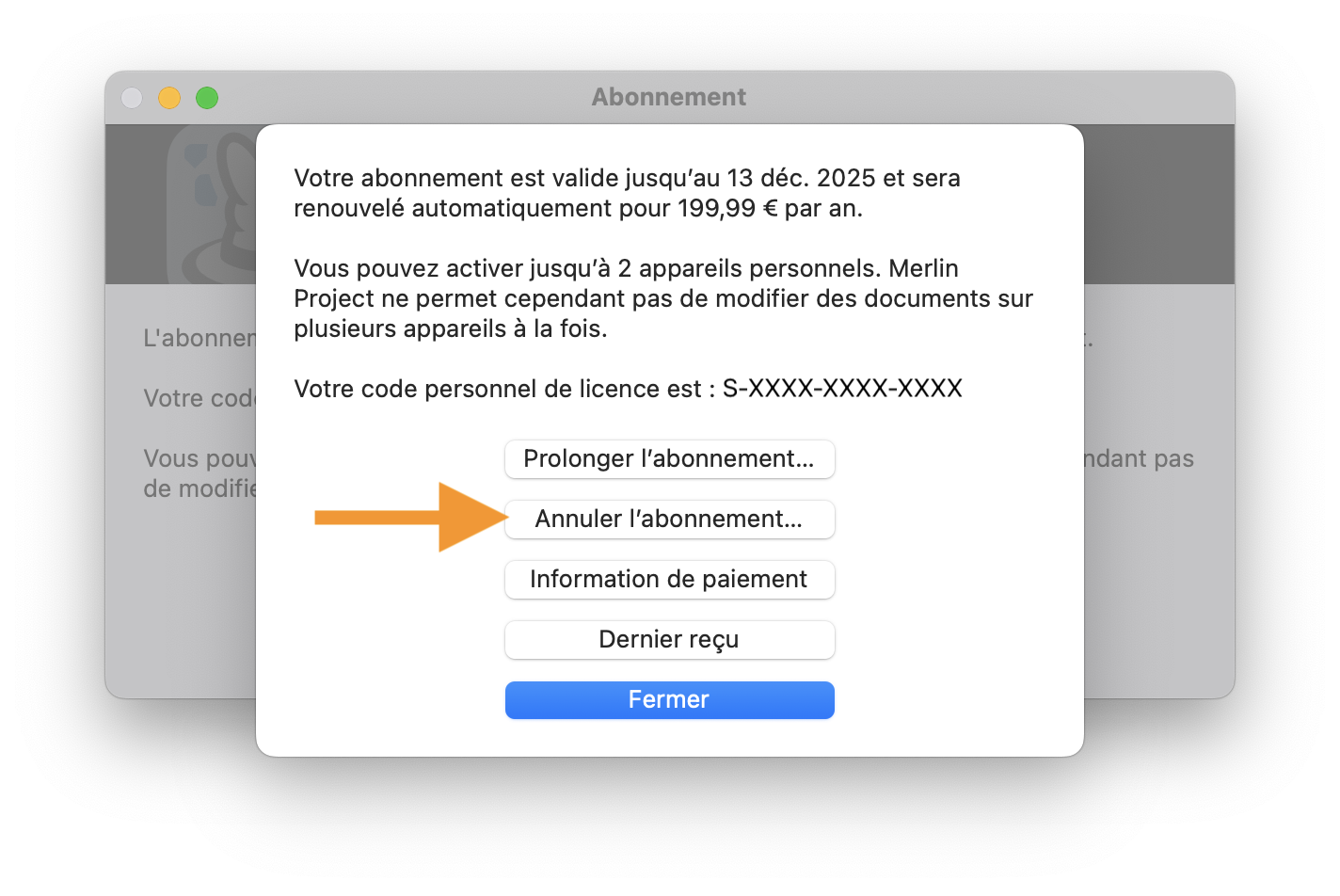 Annuler l'abonnement de Merlin Project